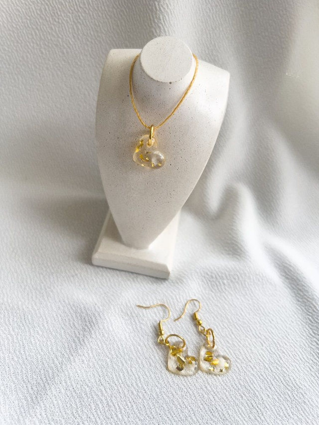 Kit Colar e Brincos Mini Corações pra Purificar Energias