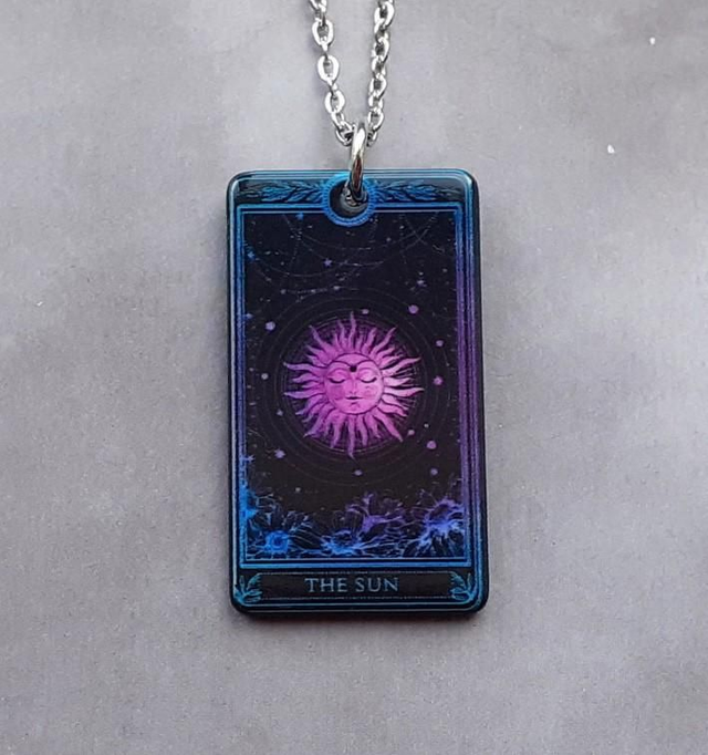 The Sun Tarot Card Necklace (Pink and Blue)