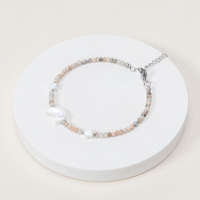 Bracelet Pauline - Nacre, Pierre de Lune pêche