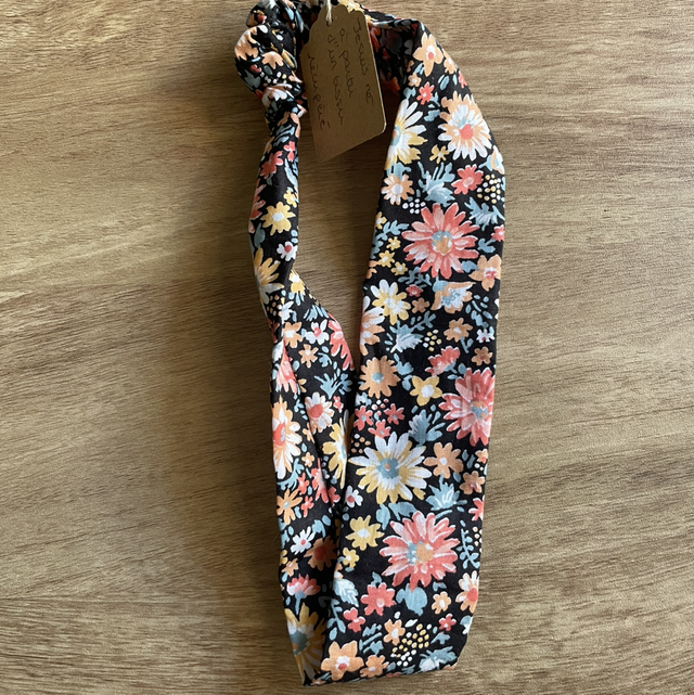Bandeau Anna noir à fleurs 
