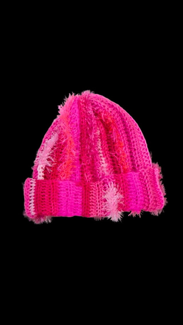 Virkattu Beanie, Fluoro Pink. Uniikki!