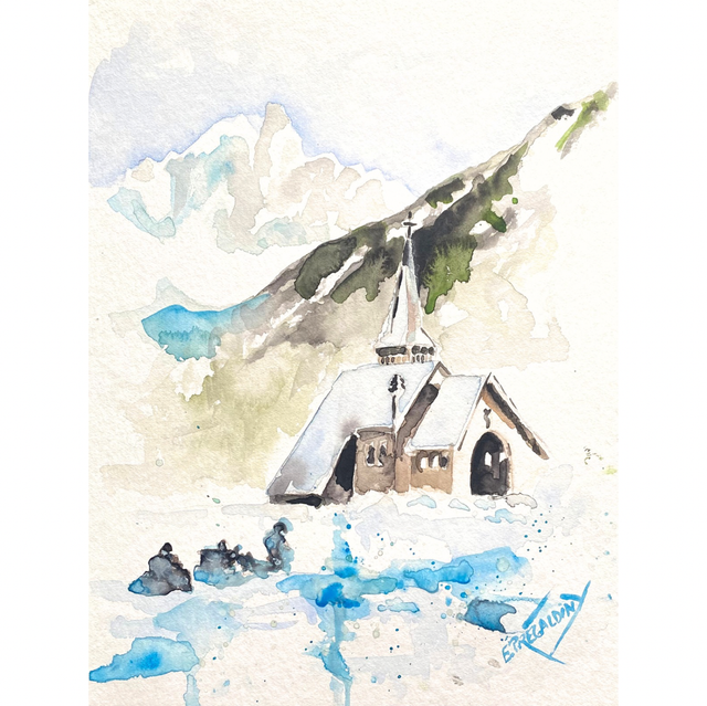 La Chapelle des Praz II, Les Praz, Chamonix. Aquarelle. 