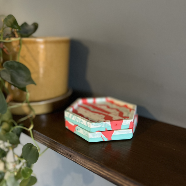 Coasters - hexagon - fuschia and mint