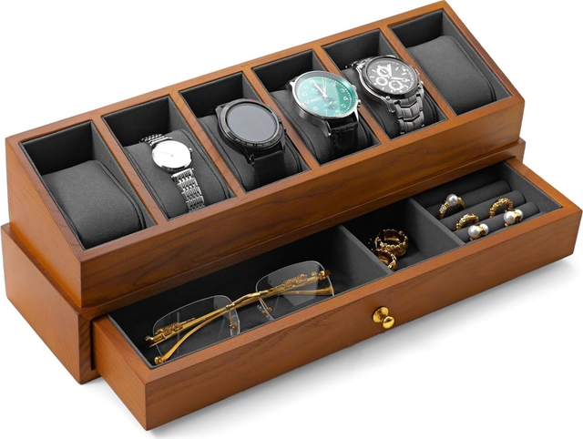 Scatola premium porta orologi in legno da 6 posti