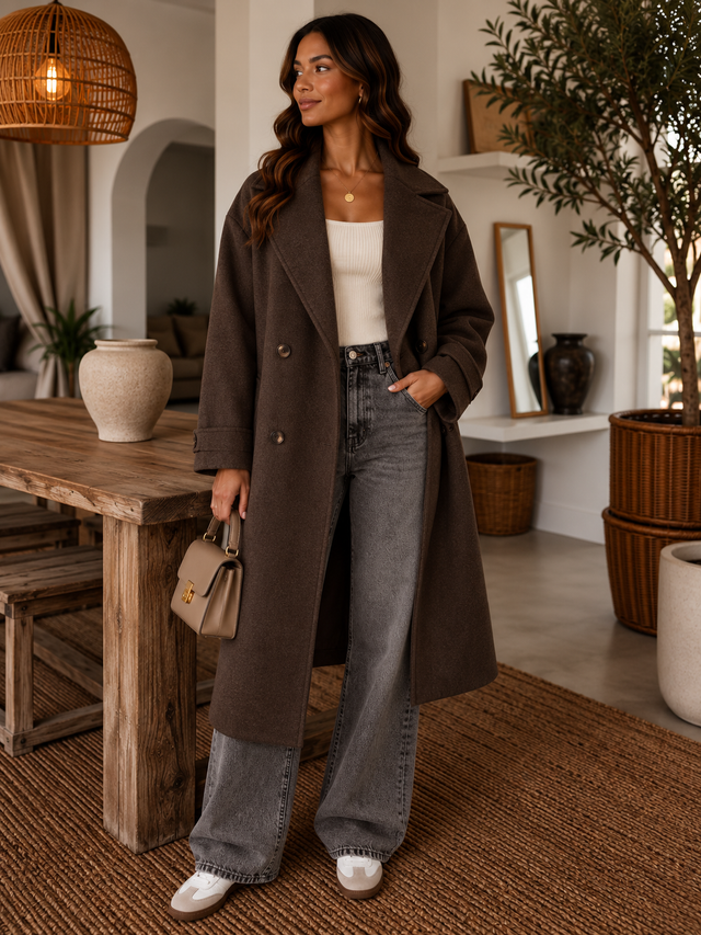 Manteau long chocolat-8869
