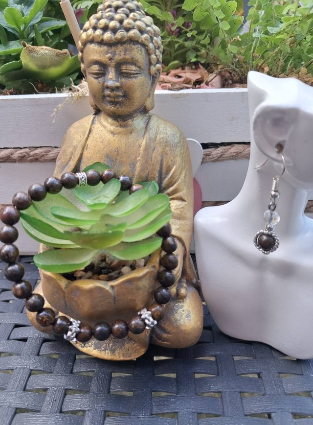 Bracelet Bronzite + boucles d'oreilles 
