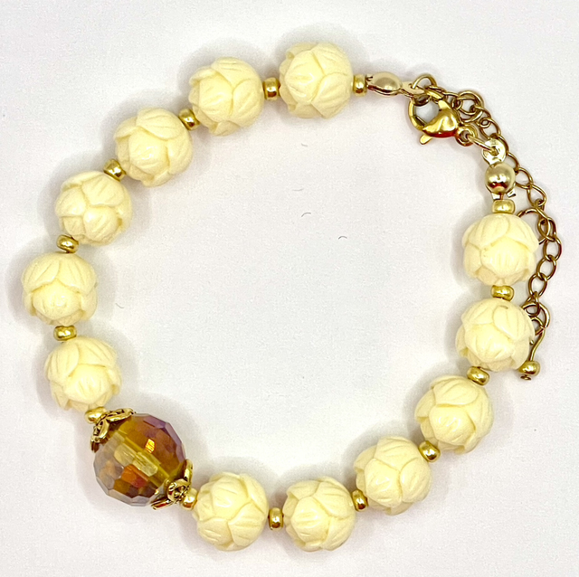 B123 - Bracelet perle résine écru 