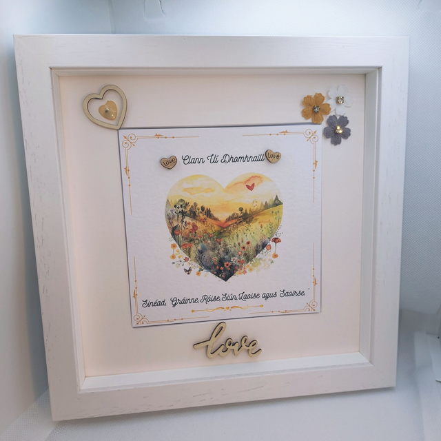 Personalised Irish language photo frame. Handmade family gift