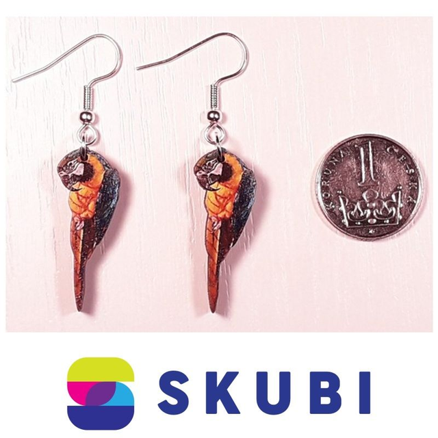 Dřevěné náušnice - Papoušek (3 cm)