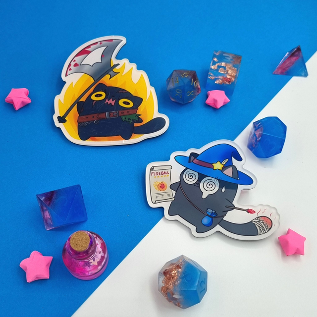 DnD Cats Fridge Magnet | Wizard + Babarian | MAGNETS