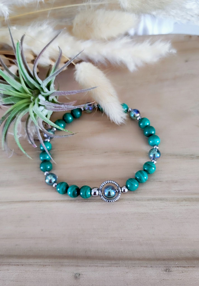 Bracelet Malachite et Cristal Aqua aura