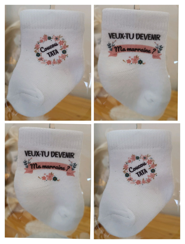 Chaussettes demande marraine personnalisables - Motif Fleuri đž
