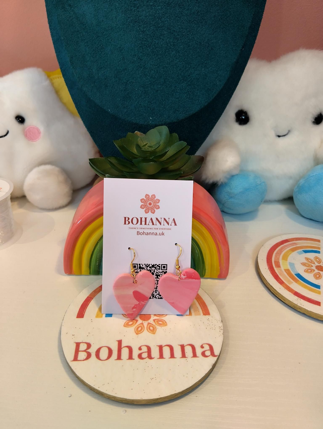 Handmade clay earrings - Pink heart