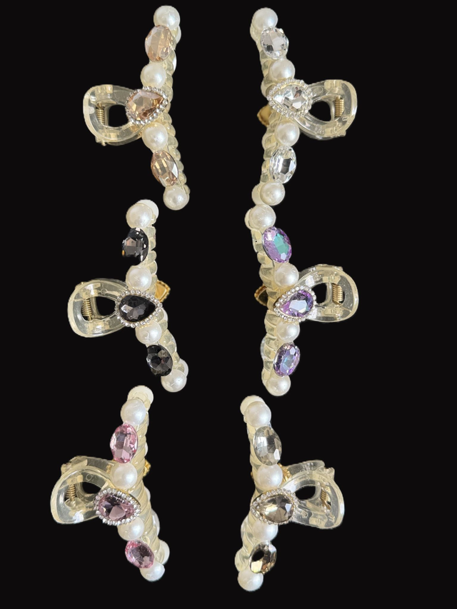 Pearl Hair Claws Pink Colour Stones