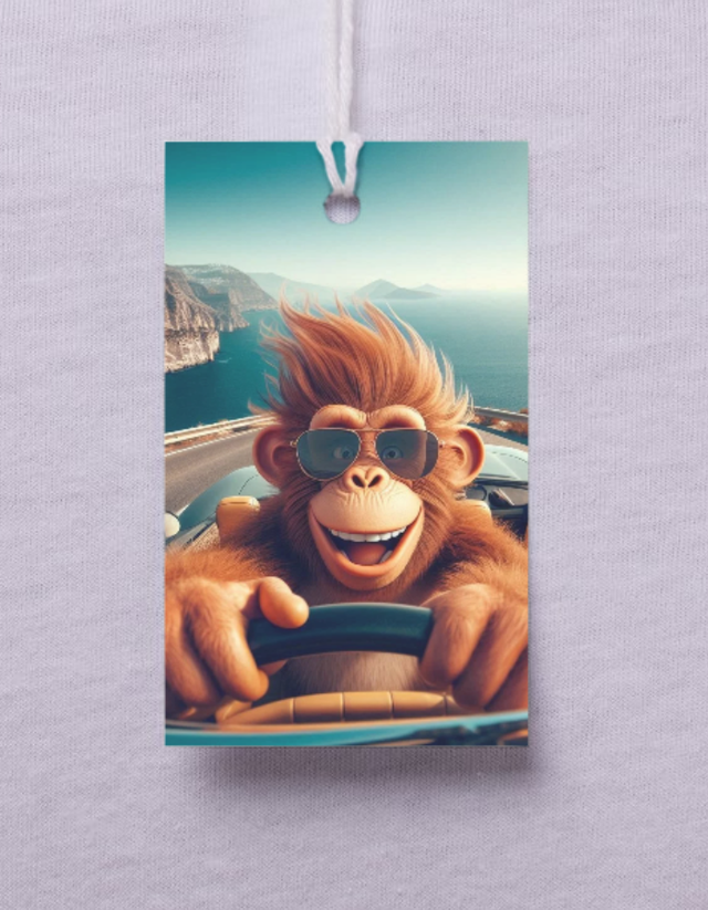 Un Singe orange au volant  