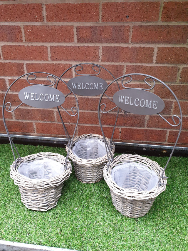 Welcome Handle Wicker Basket - Grey Basket