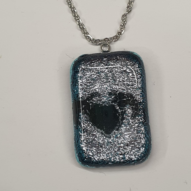 Silver and black winged heart pendant NEW 