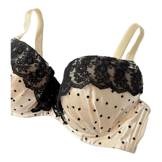 Cream satin polka dot Japanese Bra UK 32D