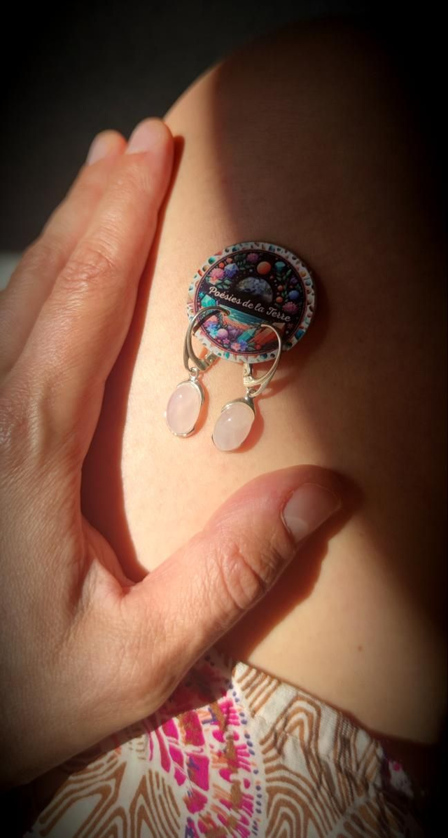 quartz rose ~ boucles d'oreilles argent 925