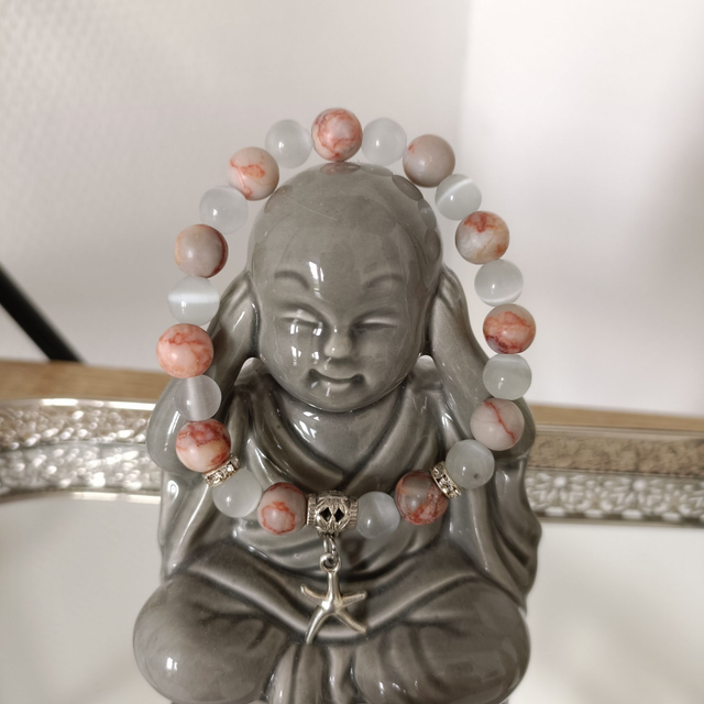 Bracelet Œil de Chat &amp; Jaspe Zèbre Rose