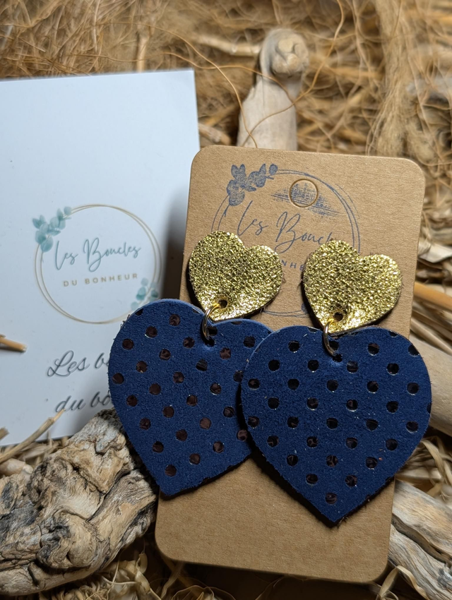 Boucles d'oreilles Louise marine à pois dorée lo152