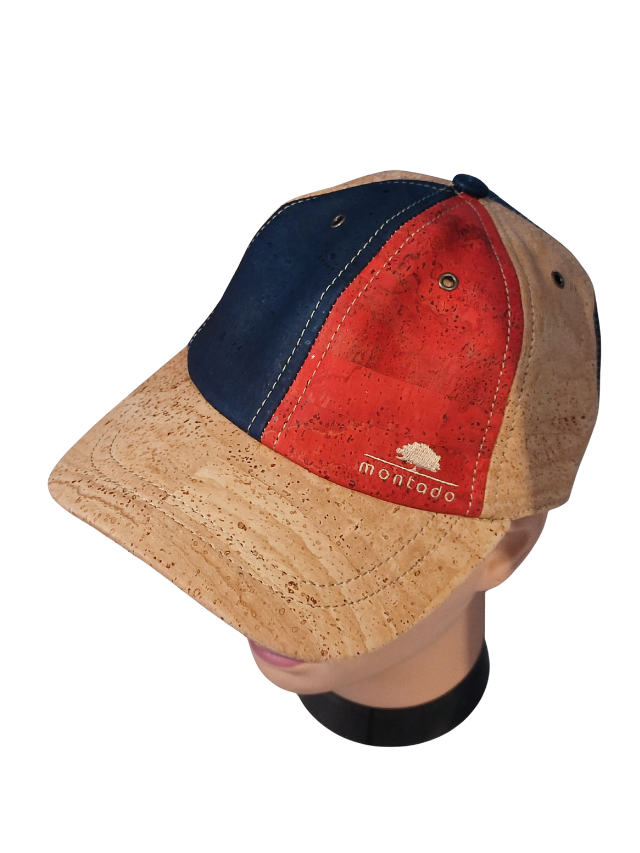 Casquette en liège naturel rouge et bleu montado 