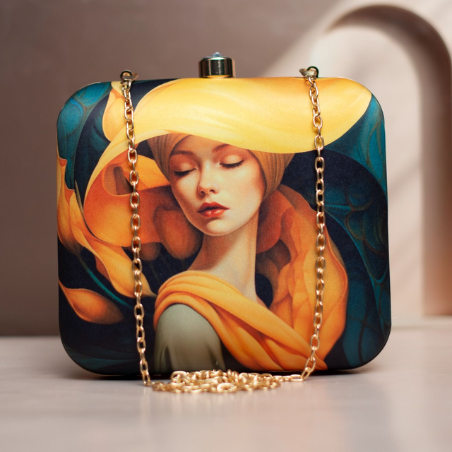 Woman Portrait Printed Clutch Bag