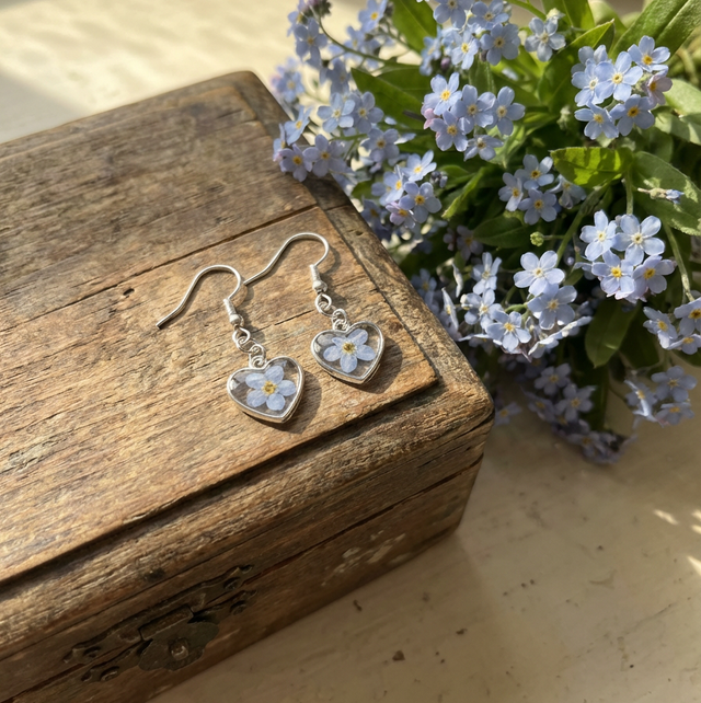 Heart Shaped Forget Me Not Earrings - TT101