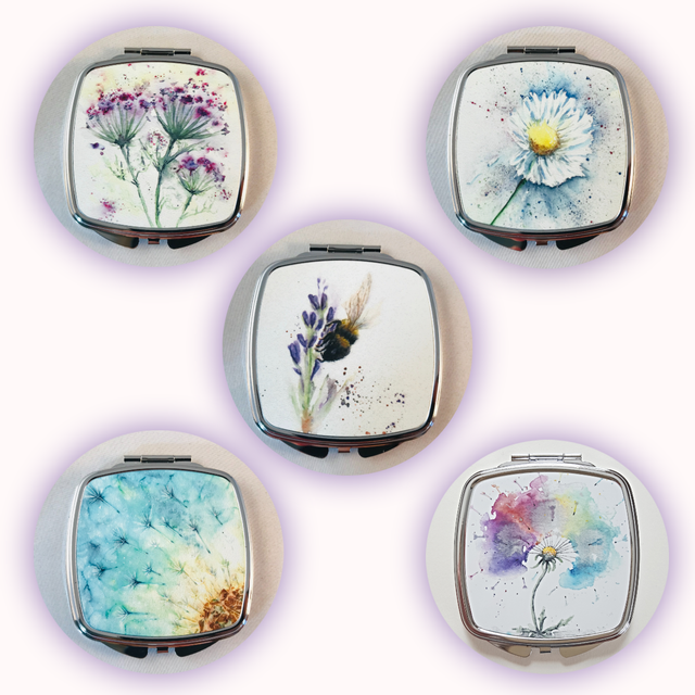 Mirror compacts with Pastel Floral Artwork 