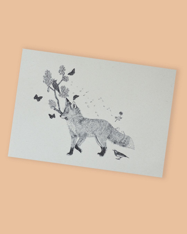 Affichette A4 le renard du printemps *imprimée au Japon*