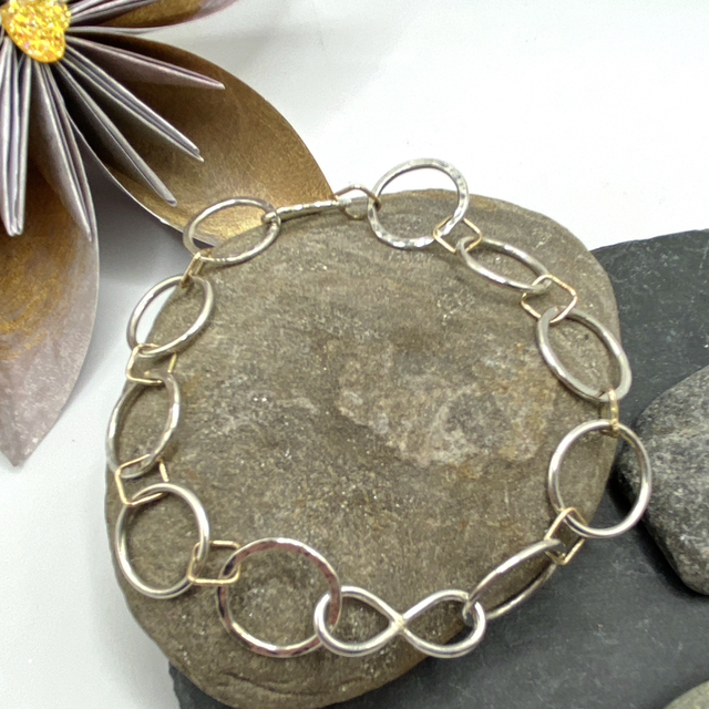 HANDMADE 9ct Gold and Sterling Silver link bracelet