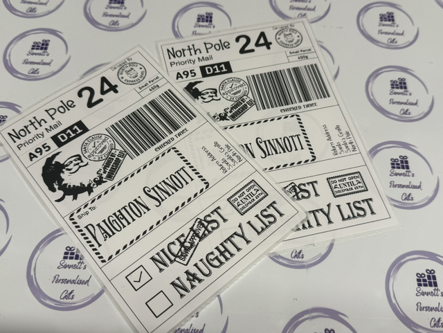 Personalised shipping labels from Santa, contains 10 labels per pack 