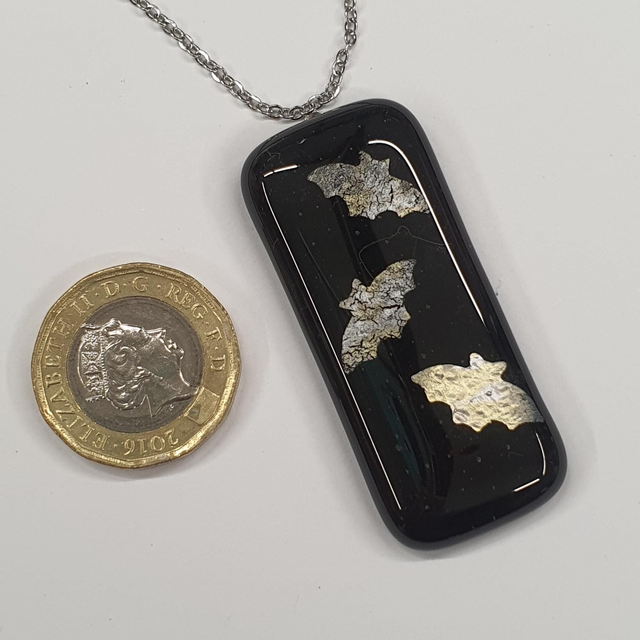 Black and silver 3 bats pendant 