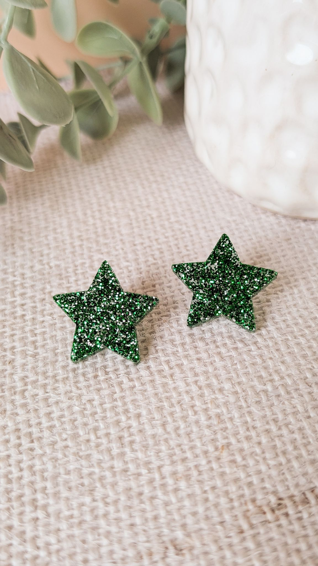 Petites boucles étoiles vertes pailletées