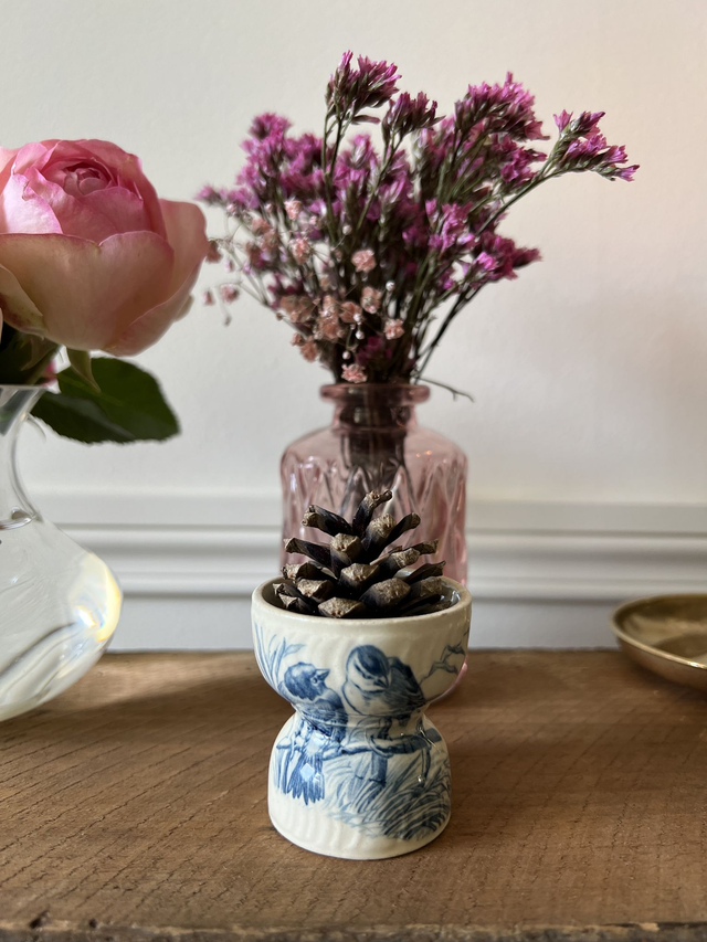 COQUETIER OISEAUX 1 - Coquetier Diabolo aux oiseaux de la manufacture de Gien - Terre de Fer