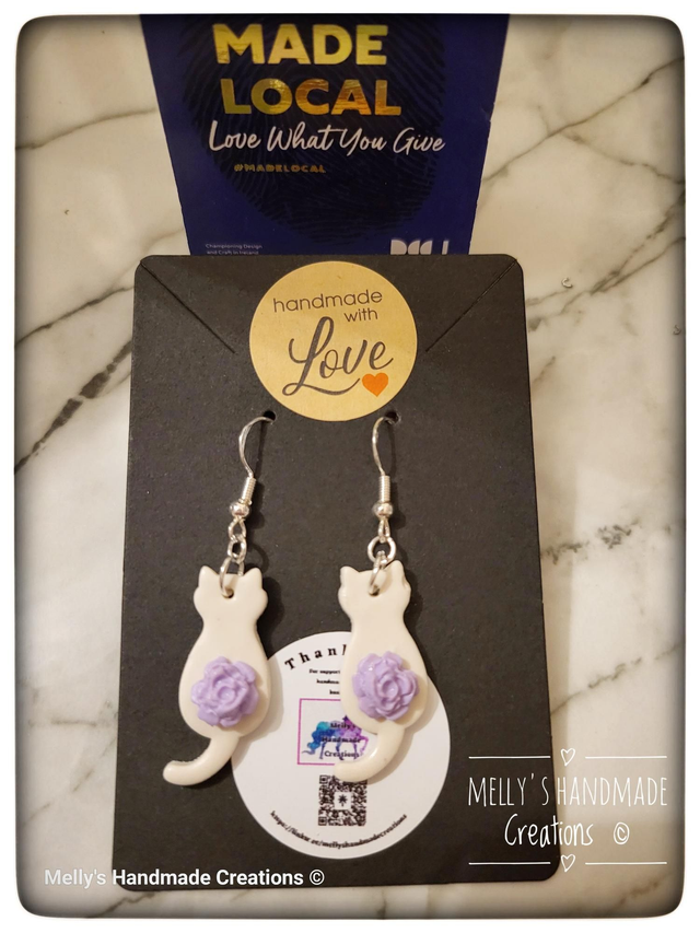 Cat and Flower earrings