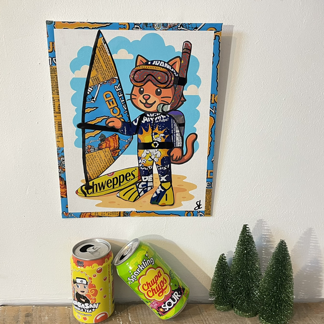 Tableau chat surfeur