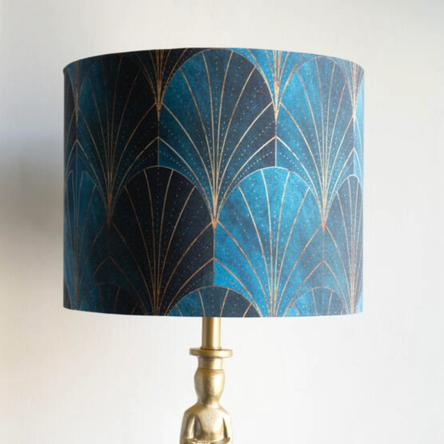 Art Deco Waterfall Lampshade – Blue &amp; Gold Elegance