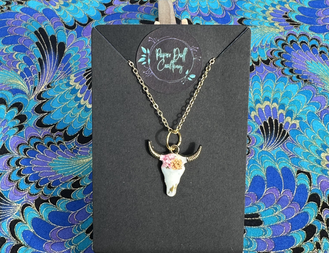 Floral Longhorn Necklace on Chain