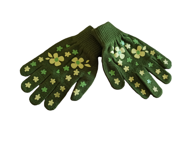 Gants kaki fleuri 8-12 ans