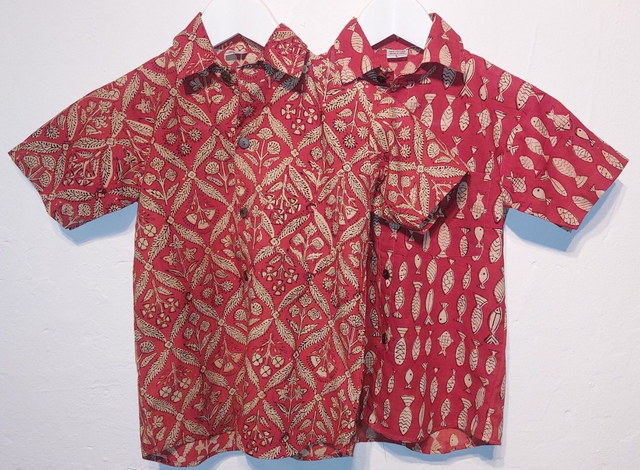 Chemise d&#039;été - Garçon 2-7 ans - Coton indien léger - Imprimé à la main - Teintures naturelles - Manches courtes