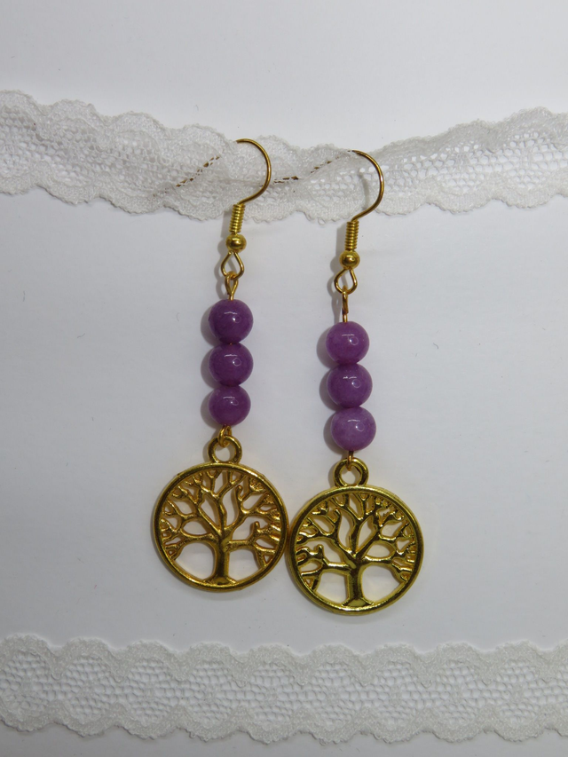 Boucle d'oreille Améthyste et arbre de vie 