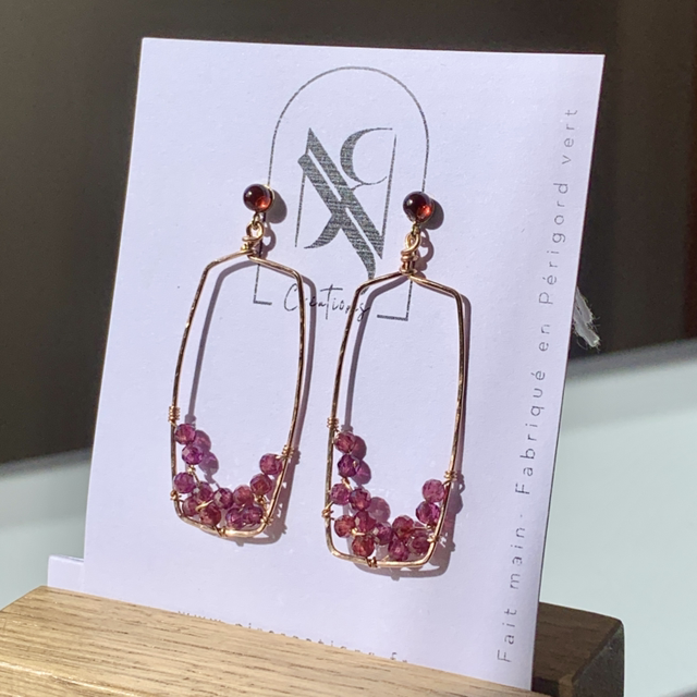 Boucles d'oreilles, Grenats Almandine naturelles, Goldfilled rose (or rose laminé)
