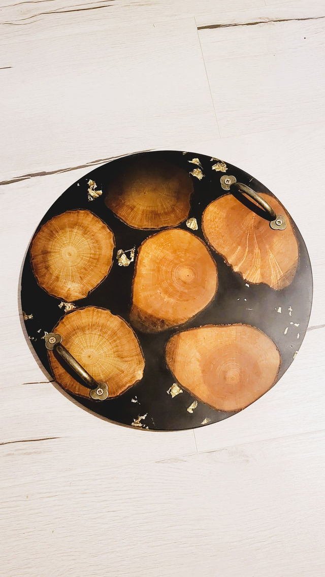 Plateau bois et résine - pièce unique faite main