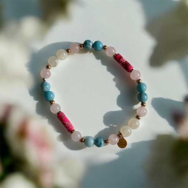 Bransoletka kwarc różowy Larimar 