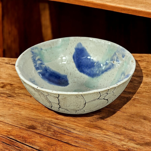 Salatschale - weiß - blau