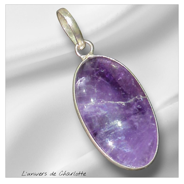 "Améthyste" - Pendentif serti sur cordon - PN-108