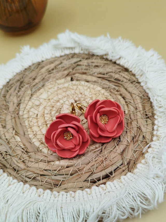 Boucles d'oreille Dormeuse "Flore" Corail Dorée ou Argenté