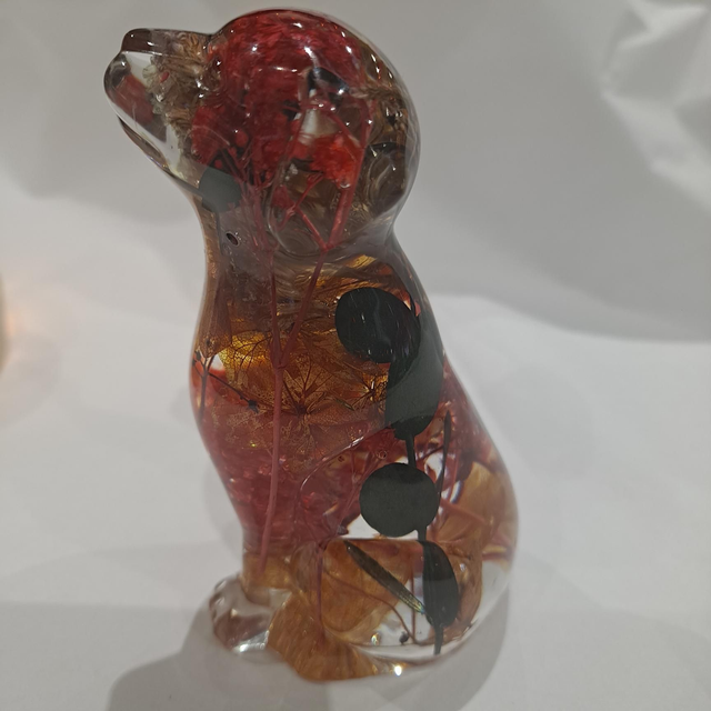 Red and green flower dog