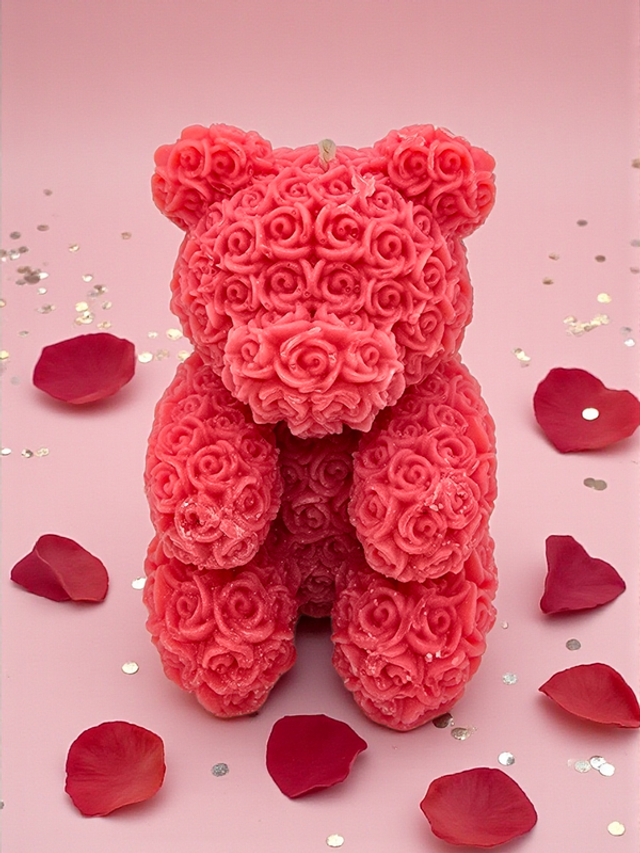 Bougie Saint-Valentin – Ourson de Roses (édition moulée)